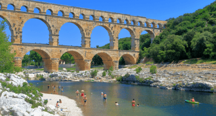 Ancient arches of Pont du Gard near Nimes