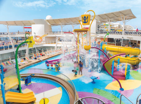HM, Harmony of the Seas, Splashaway Bay, water park, AA, African American, black family, mom, mother, child, little boy, male and female teens, drenched with water, fun, excitement,