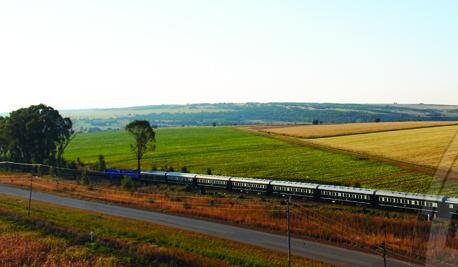 Rovos train travelling across the open plain